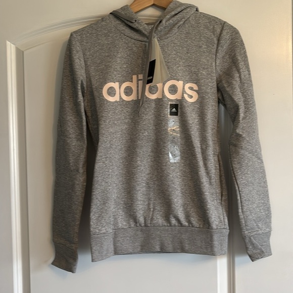 NWT adidas Women's Essentials Linear Pullover Hoodie GRAY/LIGHT PINK XS - Picture 7 of 12